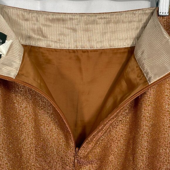 J.Crew Rose Gold Metallic Silk Pencil Skirt Sz 12 Lined Textured Shimmer Evening - Picture 6 of 12